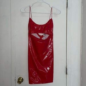 Tiger Mist Red Vinyl Cut Out Mini Dress